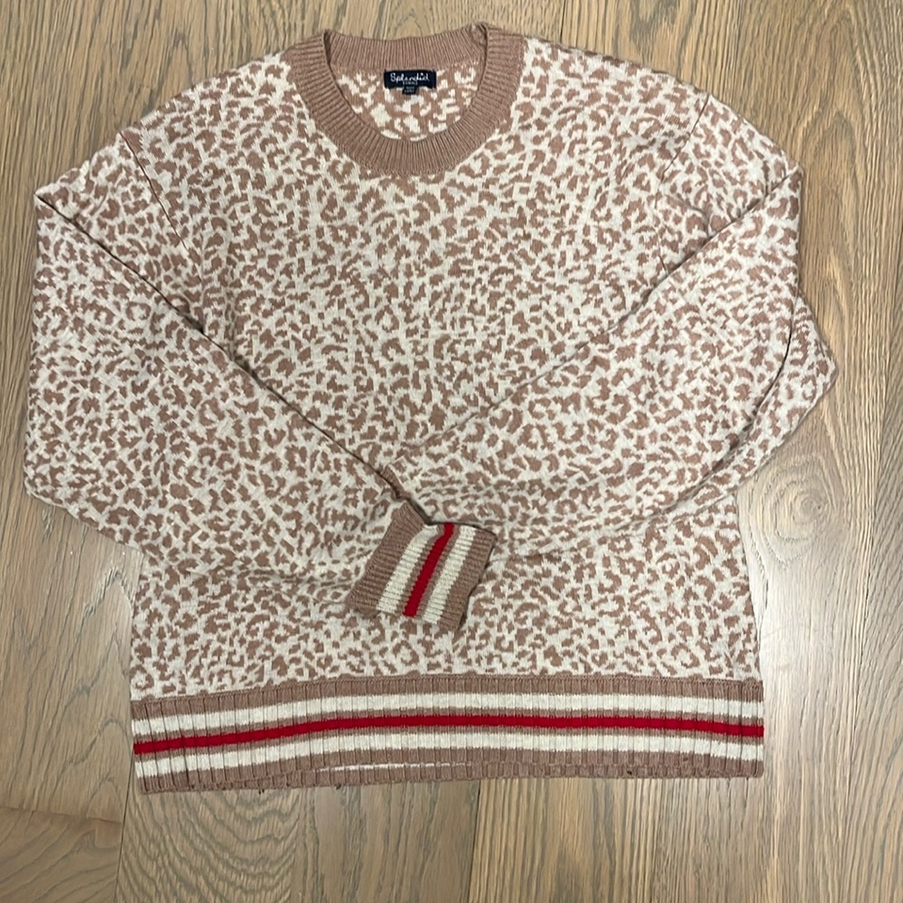 Women’s Splendid animal print sweater with red stripe- xs